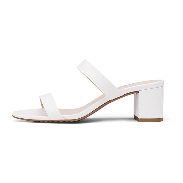 Two Strap Chunky Heel Sandals - WHITE PU - 2